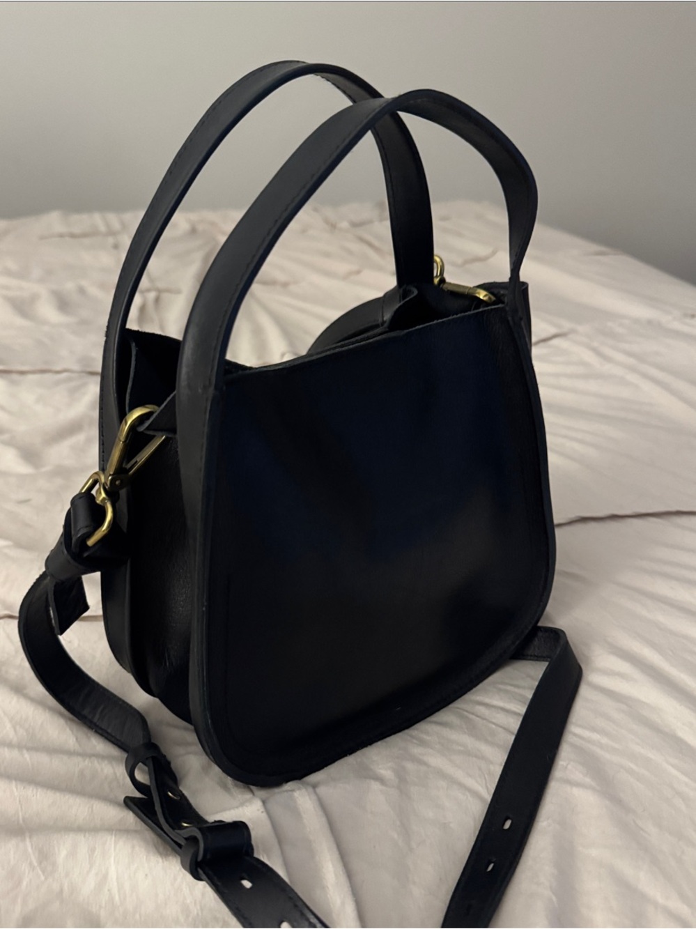 Madewell Black Leather Shoulder Bag with Gold Hardware